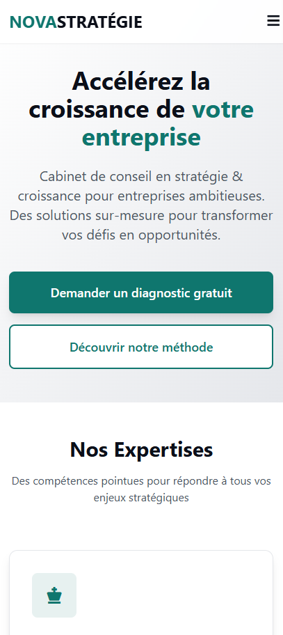 Capture d'écran de Nova Stratégie — vue mobile
