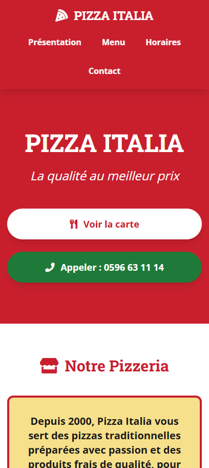 Capture d'écran de Pizza Italia — vue mobile