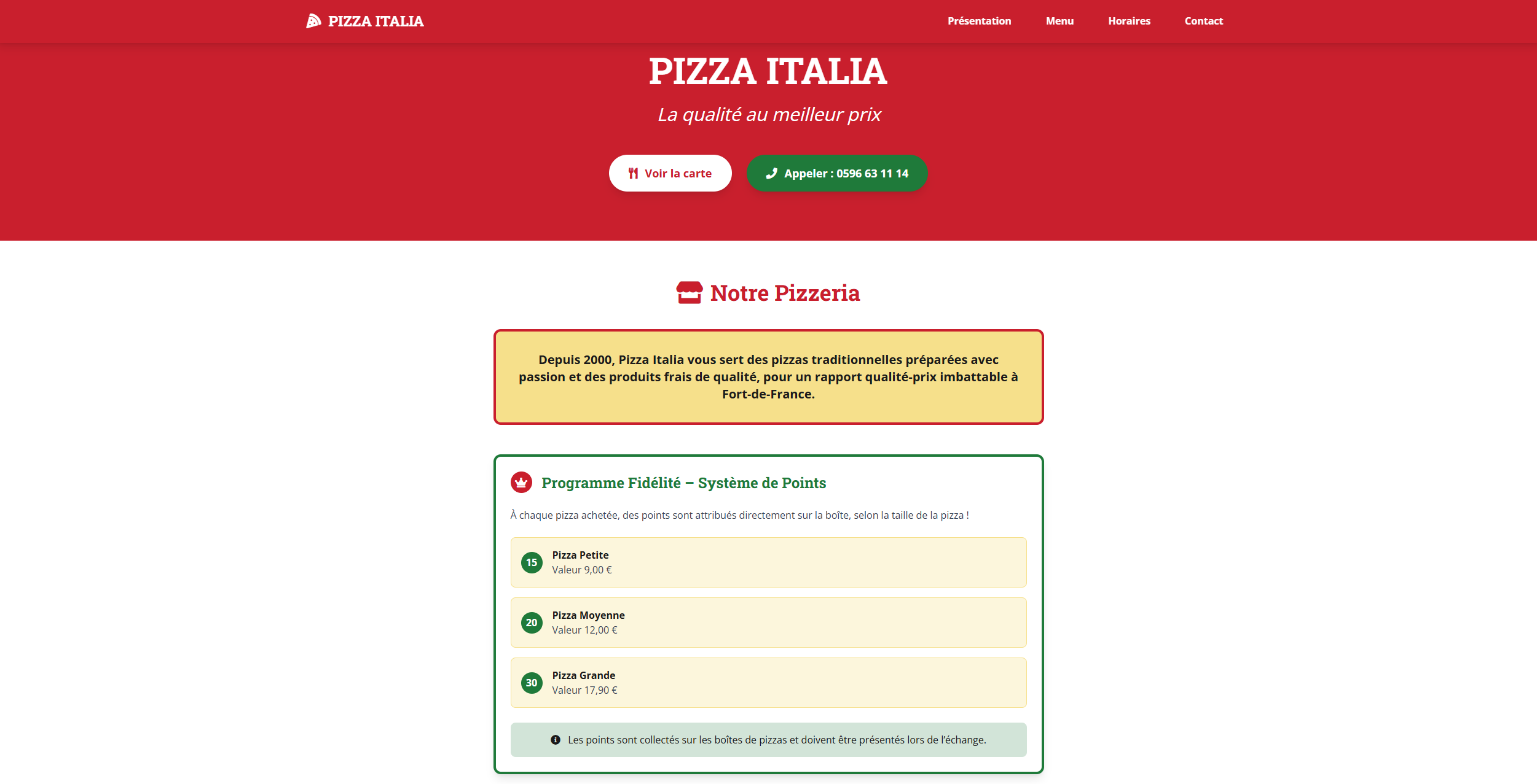 Aperçu du projet Pizza Italia