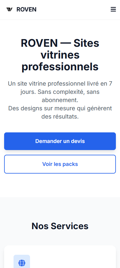 Capture d'écran de Roven — vue mobile